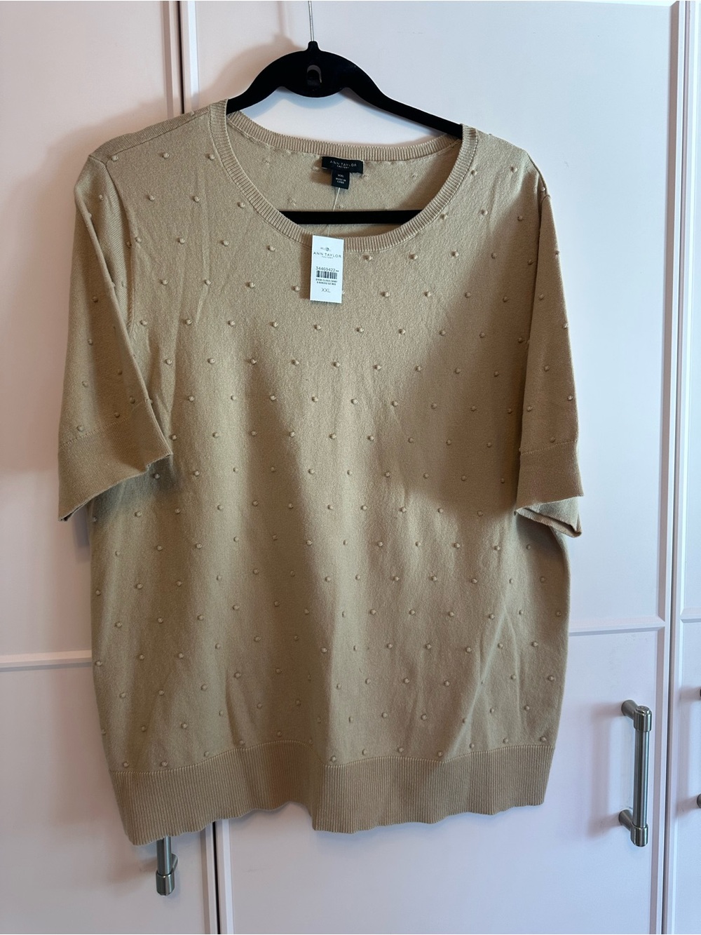 Ann Taylor Factory Beige Short Sleeve Dot-Texture Sweater XXL